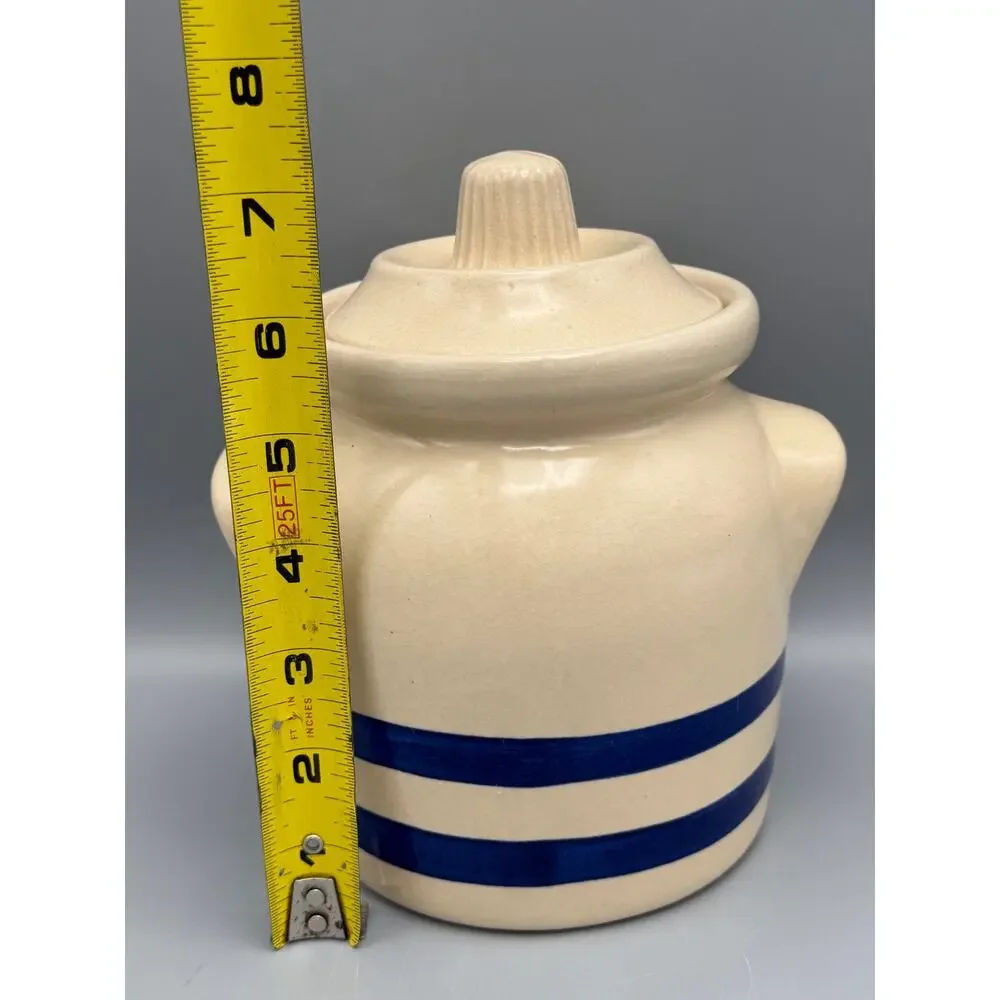 Robinson Ransbottom RRP Roseville Ohio 1 Qt Canister Crock Lid Blue Stripe